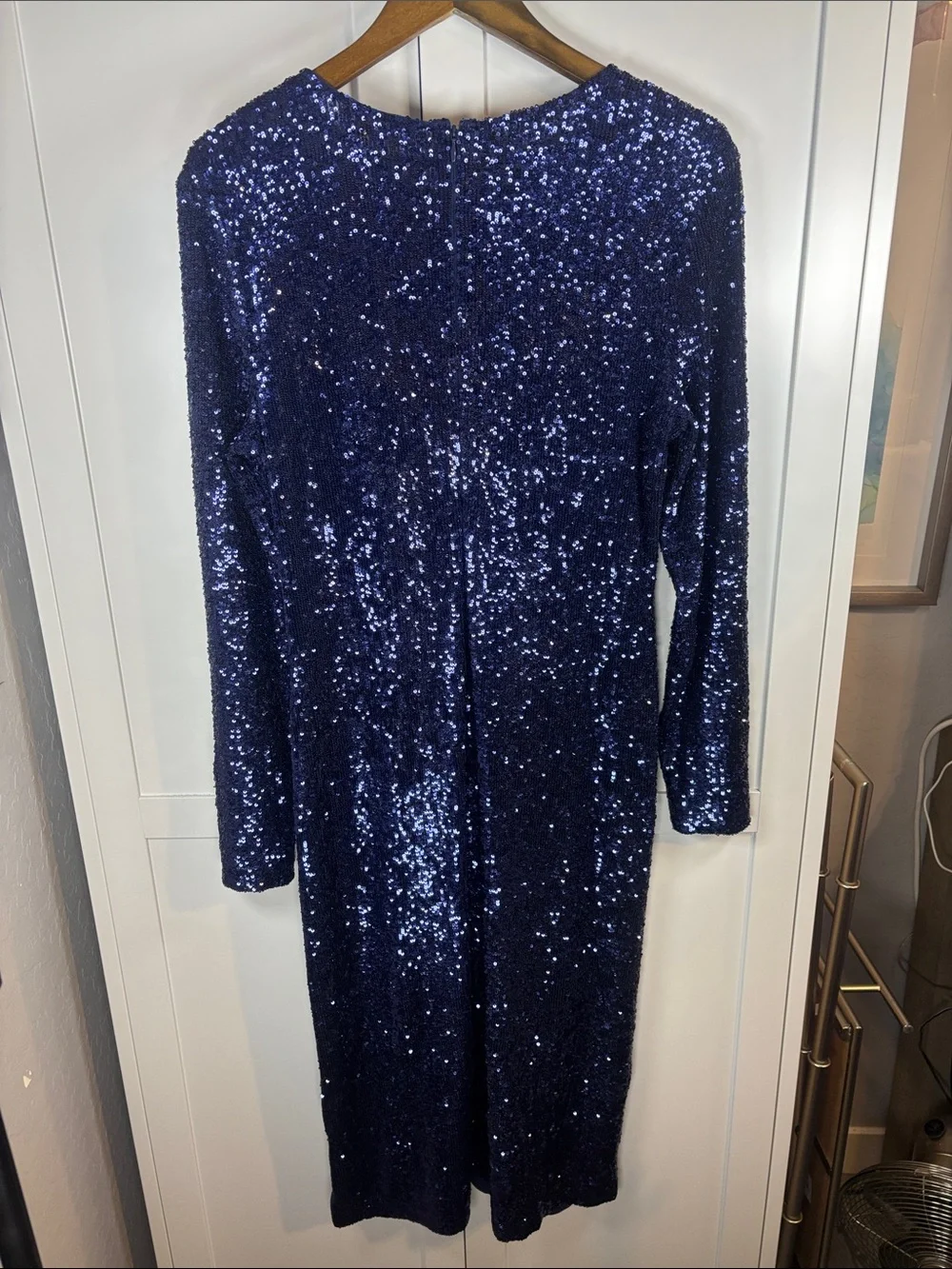 Tory Burch Navy Sequin Long-Sleeve Midi Dress